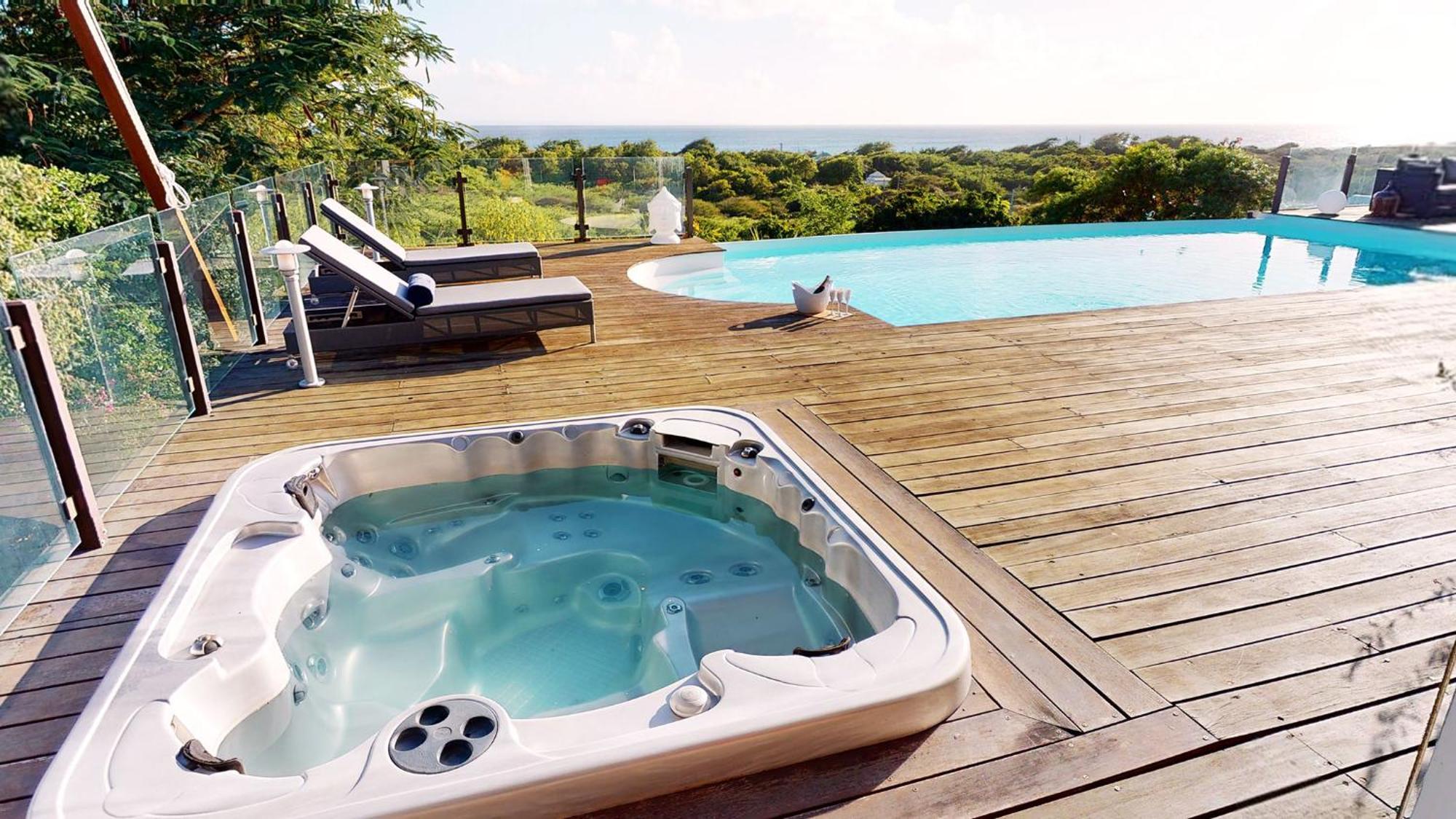 Villa Deluxe L'Hacienda Villa Vue Mer 180 Piscine Jacuzzi Proche Plage Marina Golf Pointe Des Chateaux Et Casino Jardin Clos Voyage Durable Saint-Francois  Ruang foto